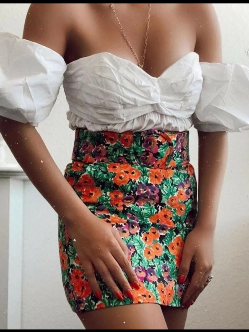 Zara Limited Edition Floral Print Belted mini skirt Size S